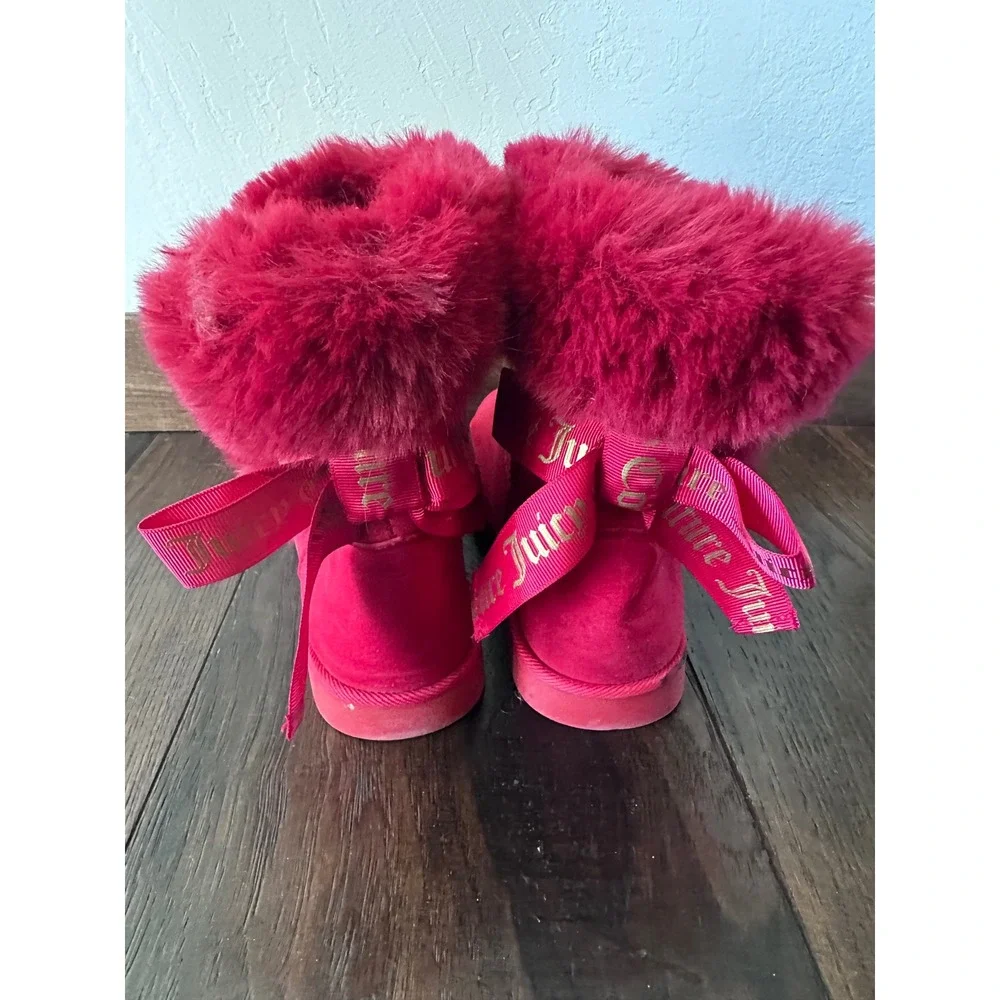 Juicy Couture JC-King Red Faux Fur Ribbon Bow Winter Boots Womens 6